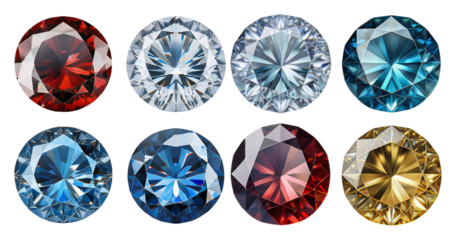Colorful Gemstone Collection Displaying Brilliant Cut Designs, isolated on transparent background