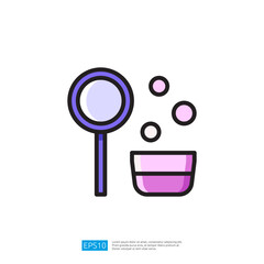 Icon Depicting A Sieve And Bowl With Floating Bubbles In Pastel Colors. Style Icon