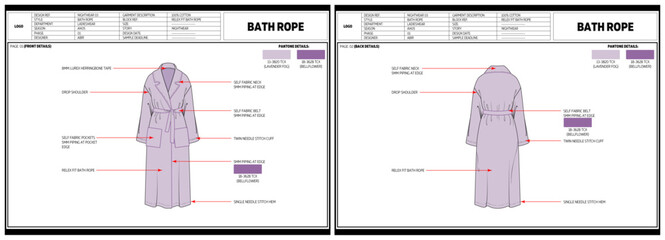 Women Nightwear Bath Rope Fashion Design Technical Tech Pack.  © MdAbir