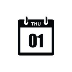 calender icon, 01 thursday icon with white background