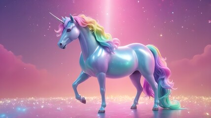 pastel rainbow unicorn in a dreamy fantasy world 3D image