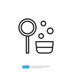 Simple Outline Icon Of A Strainer With Bubbles And Bowl On A Minimalist Backgrounds and Utensils for Serving Dishes and Ingredients in a Contemporary Kitchen Style