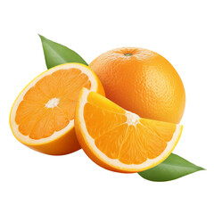 Slice ripe orange citrus fruit isolated on transparent background.