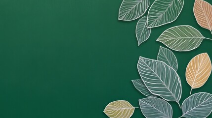 Obraz premium Colorful Drawn Leaves On Green Chalkboard Background