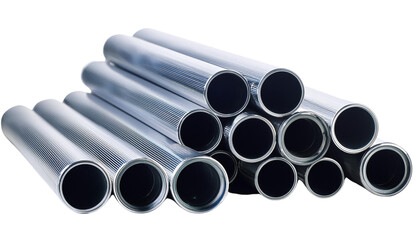 Stack of shiny metal pipes arranged neatly for industrial use and construction projects.