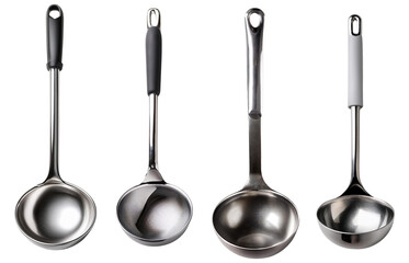 A collection of stainless steel ladles ideal for serving soups and sauces.