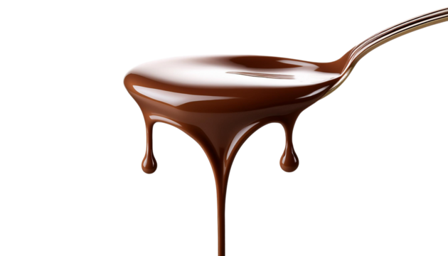 Luxurious dark chocolate drizzling from a spoon, perfect for desserts and treats.