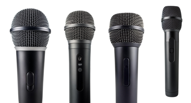 A collection of different microphones for recording and performance purposes.