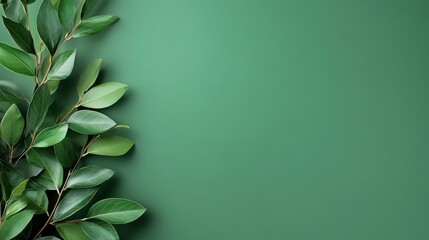 Fototapeta premium Fresh Green Leaves On Dark Green Background