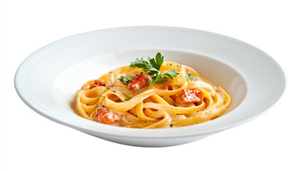 Delicious Creamy Tomato Pasta Fettuccine Dish Food Photography Eat Meal Plate White Sauce Tasty     