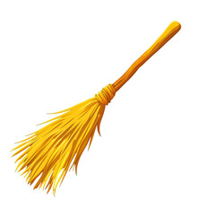 vibrant yellow broomstick with textured bristle head, perfect for magical themes
