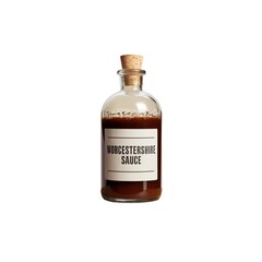 Bottle of Worcestershire Sauce with Cork Stopper on a Plain Background