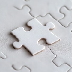 Fototapeta premium A close-up of a single white puzzle piece among empty spaces, symbolizing potential and creativity.
