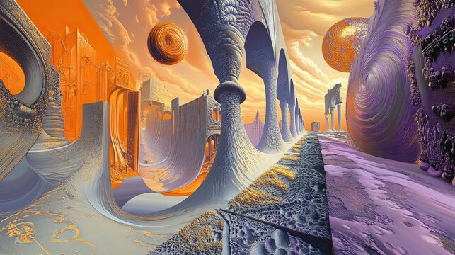 Ruined Alien Cityscape With Colorful Structures