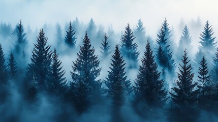 Obraz premium Misty mountain forest at dawn, tranquil scene, nature background, ideal for travel brochures