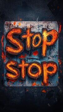 Textured Stop Sign With Orange Glowing Effect