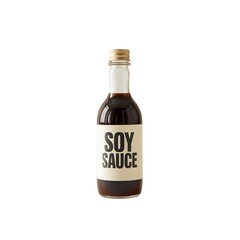 Bottle of soy sauce with a minimalist label on a white background