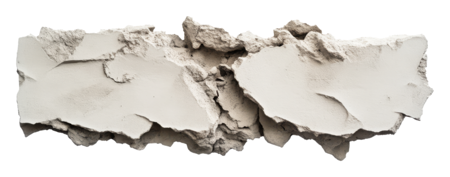 Fragment of cracked plaster wall with textured surface