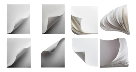 Blank Pages with Curled Corners and Turning Sheets on White Background, isolated on transparent background