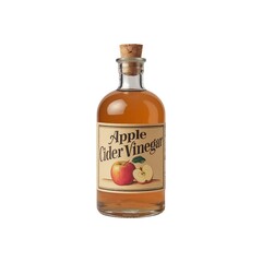 Vintage-style bottle of apple cider vinegar with a cork stopper and illustrated label