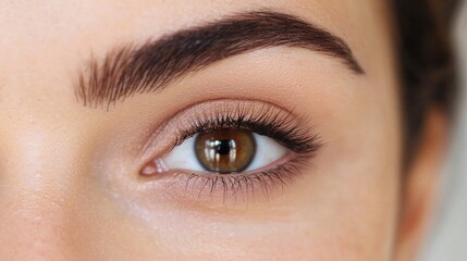 Fototapeta premium Eyebrow fashion arched expression concept. Elegant Arched Eyebrows with Soft Feathered Details Capturing Captivating Feminine Beauty and Style