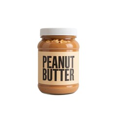 Jar of creamy peanut butter with a label prominently displaying 'PEANUT BUTTER'