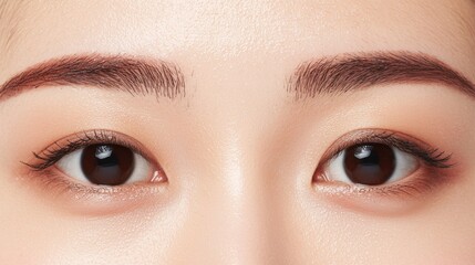 Obraz premium Eyebrow fashion arched expression concept. Naturally Arched Eyebrows with Soft Curves and Feathery Texture