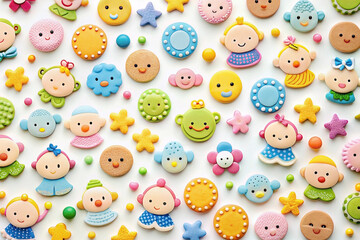 Cute decorated cookies, white background, sprinkles, flatlay, food blog