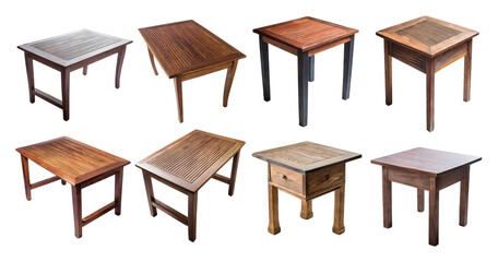 Stylish Wooden Tables Collection for Home or Office Decor, isolated on transparent background