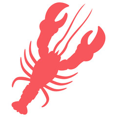 Red shrimp silhouette suitable for seafood logos, restaurant menus, and marine life illustrations. Adds a bold touch to designs.