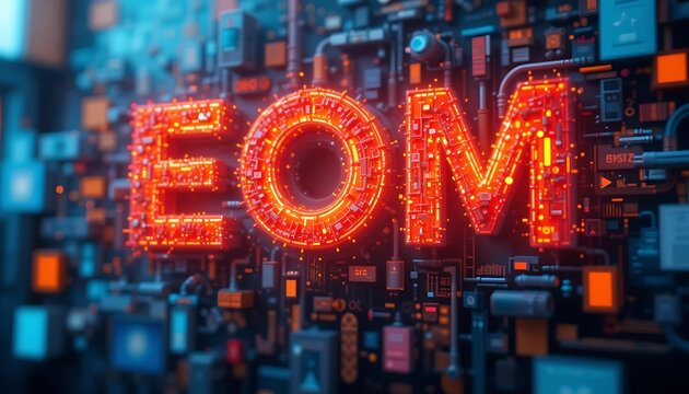 EOM: Futuristic Technology Circuit Board with Glowing Letters