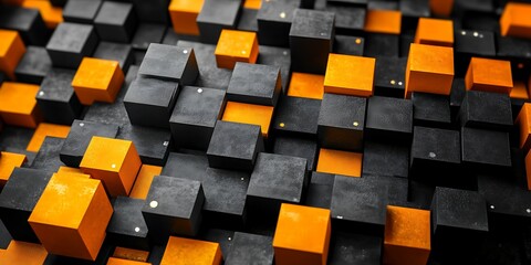Abstract orange & black cube pattern.  Background  geometric, digital art