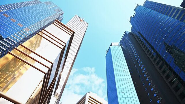 Low angle view of modern office buildings in hong kong city