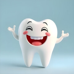 Happy Shining 3D Tooth Character with Smile