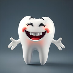 Happy Shining 3D Tooth Character with Smile