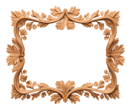 Ornate Carved Wood Frame On Transparent Background - Powered by Adobe