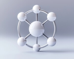 Obraz premium A modern 3D model representing a molecular structure, showcasing connections and symmetry in a clean design.
