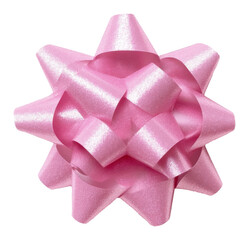 Pink gift bow with glossy texture on transparent background, celebration and decoration concept