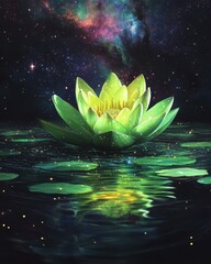 Cosmic Lotus Bloom: A Celestial Water Lily in a Starry Night