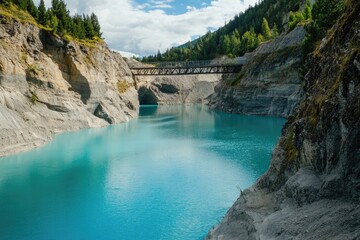 Turquoise Lake Bridge Mountain Scenery Alpine Landscape