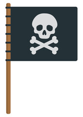 Flat icon of pirate flag with skull and crossbones isolated on white background.