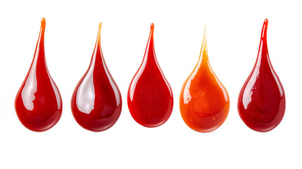 Obraz premium drops of tomato sauce or ketchup in different stages isolated in white background