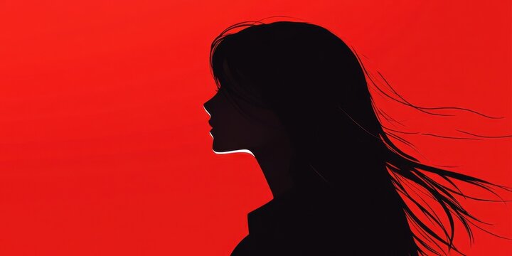 Woman in silhouette against a stark red background art