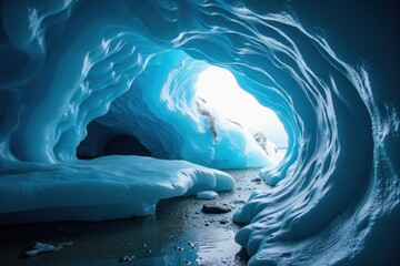 Fototapeta premium Majestic Ice Cave with Blue Formations and Light Filtering Through the Entrance