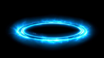 Glowing blue oval light ring on black background.