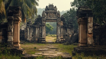 Fototapeta premium An ancient monument's ruins can be found in the Tamil Nadu village of Tirubhuvanam.