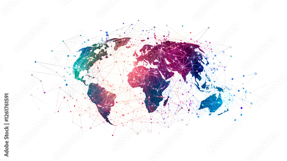 Wall mural Global communication network concept with interconnected business nodes and human resources collaboration across worldwide platforms