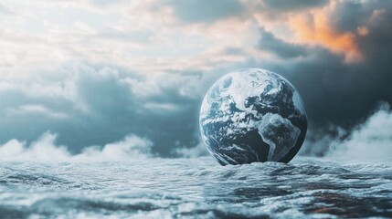 Earth Sinking In A Turbulent Ocean Under Stormy Skies