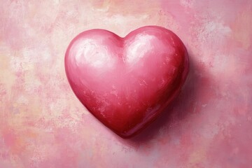 Fototapeta premium Romantic pink heart with painted textured background is beautifully displayed