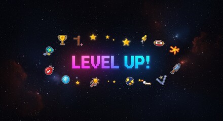 Level Up! Gaming Wallpaper - Colorful Achievement Celebration